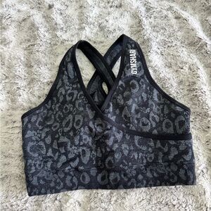 Gymshark Charcoal Leopard Print Cross-Back Sports Bra